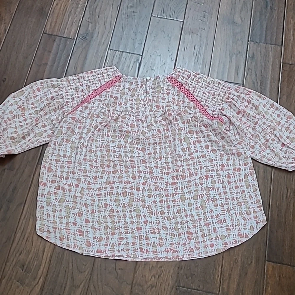 Zac & Rachel Blouse with Smocked Shoulders & Crochet Detail size 2X